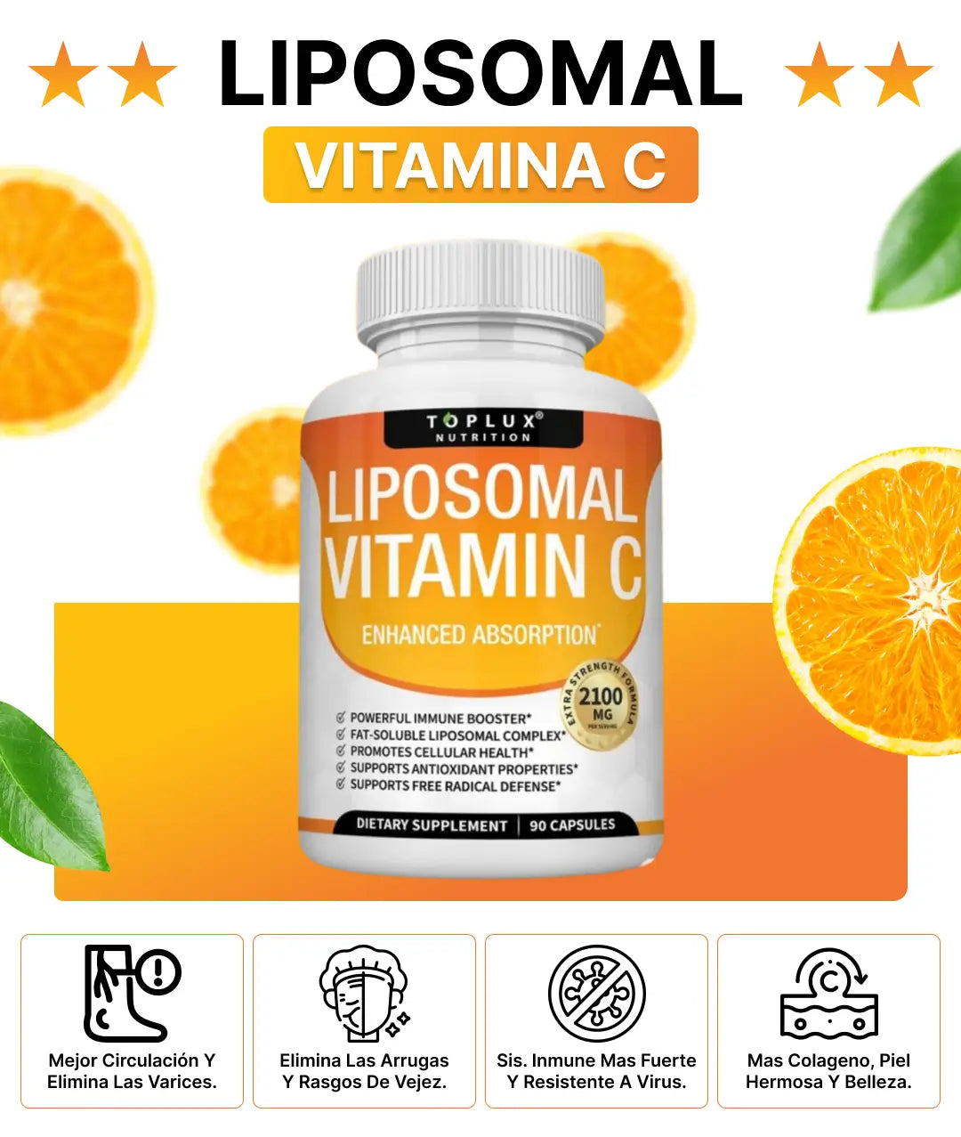 VITAMINA C LIPOSOMAL 2100 MG – AYUDA A UNA PIEL RADIANTE Y CIRCULACIÓN SALUDABLE DESDE LOS PRIMEROS 7 DÍAS – ALTA ABSORCIÓN
